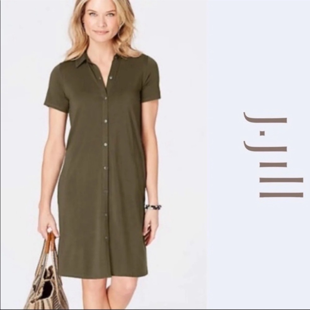 🌿J. Jill Pima Olive Utility Shirt Pocket Dress